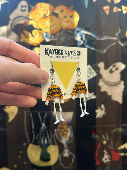 Orange and Black Skeleton "Sweater Friend" Earrings