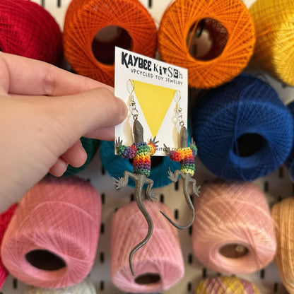 Gray Lizard “Sweater Friend” Earrings - rainbow sweaters