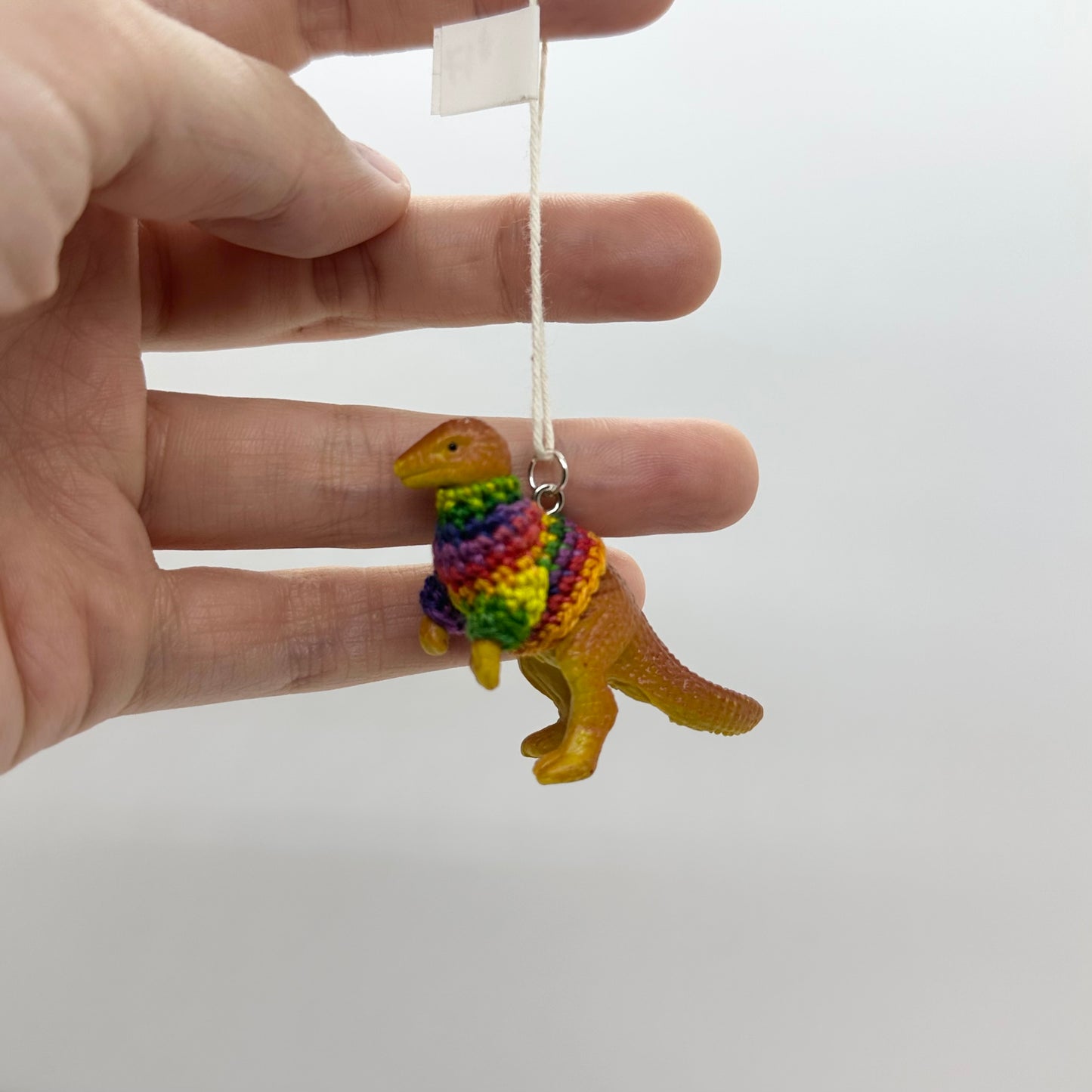 Dinosaur "Sweater Friend" Ornament - upright dinosaur with rainbow sweater